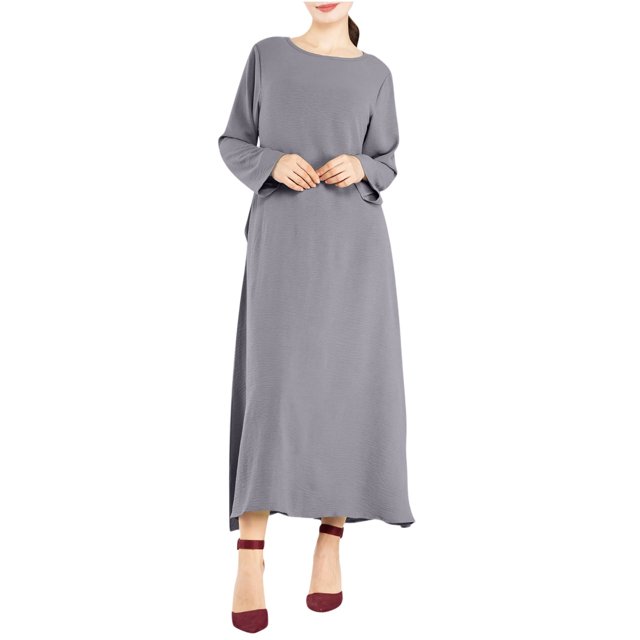 Erwazi Robe Tunique d'Automne pour Femmes Décontractée Ample à Manches Longues Col Rond Fluide Robes Longues Maxi
