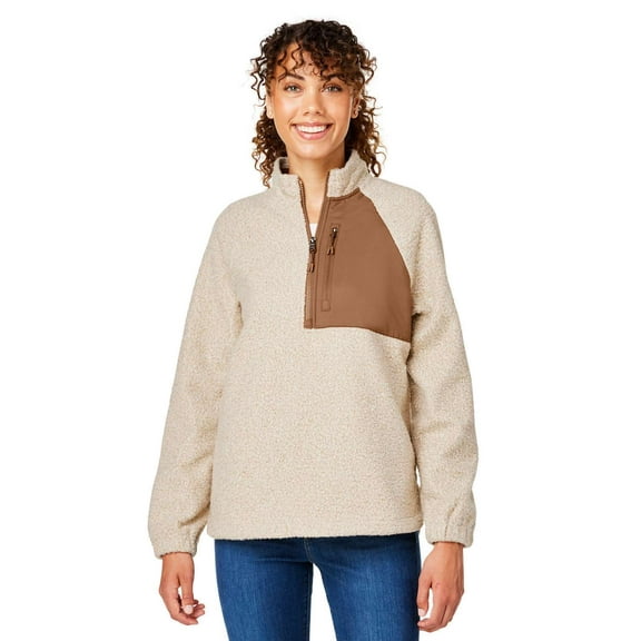 North End NE713W Women's Aura Sweater Fleece Quarter-Zip Pullover-Oatmeal Heather/ Teak-M