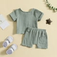 thumbnail image 4 of Baby Unisex Spring Summer Solid Button Cotton Short Sleeve Tshirt Shorts Outfits Clothes Kids And Teens, 4 of 4