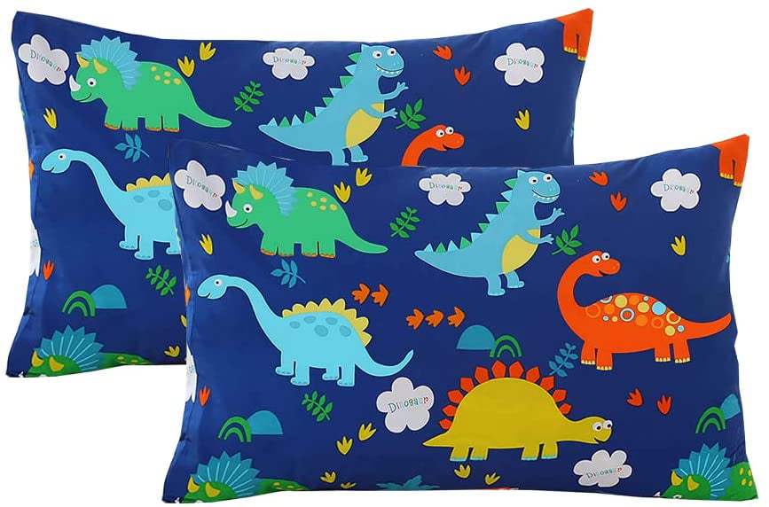 Suyfhdc Dinosaur Printed Kids Pillowcases 3 Pieces 100% Cotton Standard Size Toddler Pillowslips for Boys 13x18 or 12x16 Inch Dino Nursery Pillow Case Pillowslip Animals Bedding Pillow Cover 
