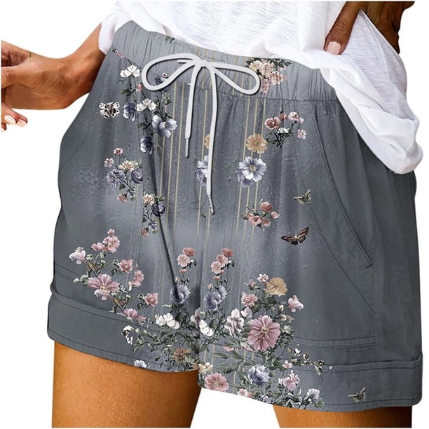 Mujeres Pantalones Cortos con Bolsillos Impresos Detalle Vendaje, Casual Y Suelto Ajuste Pantalones Cortos de las Mujeres para el Verano