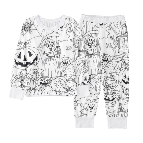 Shadoumai Big Halloween Pajamas Long Diy Coloring Pajamas for Cute Graphic Print Funny Diy Hand Painted Pjs Loose Long Sleeve Loungewear Clothes Set 2 Piece Sets Pajamas for