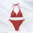 thumbnail image 5 of HAPIMO Women's 2Pc Bikini Sets Soild Color High Cut Tropical Hawaii Trendy Bikini Sleeveless Gold Chain Hanging Neck Summer Beach Swimsuit Watermelon Red S, 5 of 7