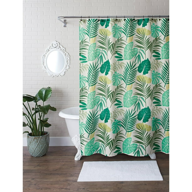 Better Homes & Gardens Tropical Palm Fabric Shower Curtain Set, 13 Piece