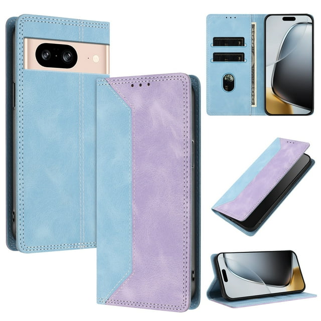 Phone Case for Google Pixel 8 FOXDOCK Premium Leather,Creative Dual-Color Cover with Card Slot,Shockproof