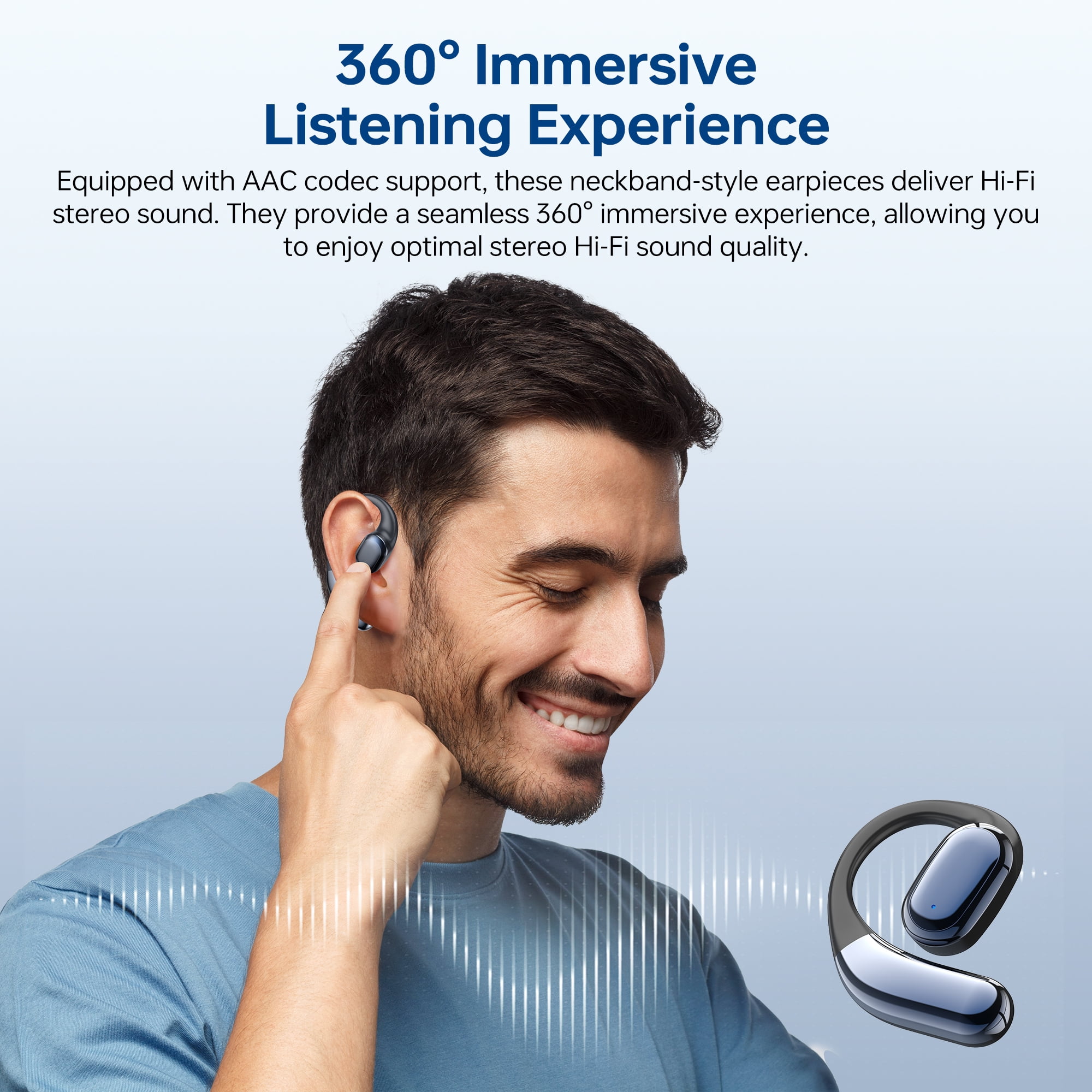 Open Ear Wireless Earbuds, Bluetooth 5.4 Wireless Earbuds, Hi-Fi Stereo over Ear Earphones with Earhooks, 60H Playtime & LED Digital Display, IPX7 Waterproof Earphones for Fitness, Cycling, Workout