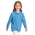 thumbnail image 5 of Girls School Uniform Long Sleeve Polo Shirt Kids Collared Golf Pique Polo Shirts Back to School Fall Clothes Blue,9-10 Years, 5 of 8
