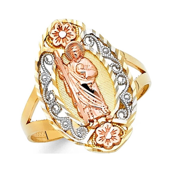 14k Solid Tri Color Italian Gold Religious Oval Shape Band 22mm Ring