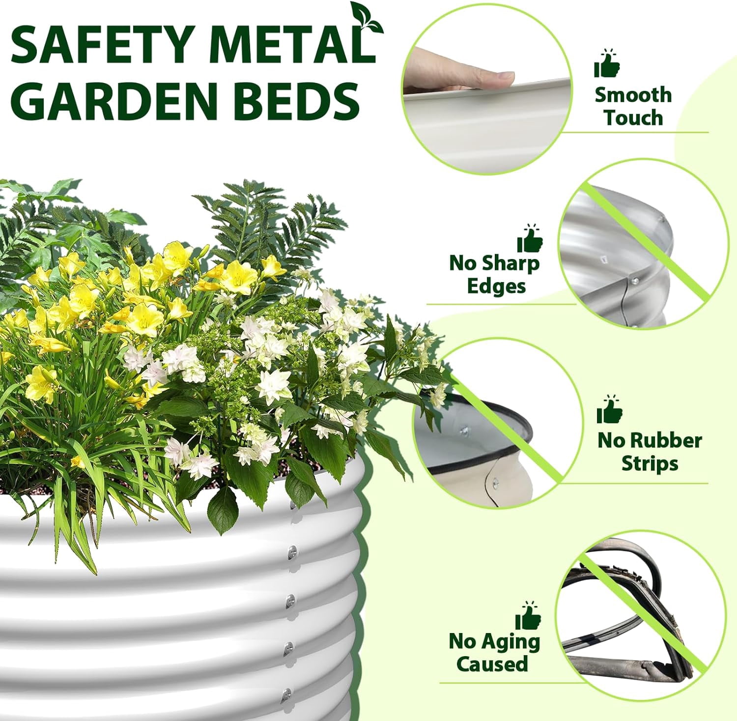 ANLEOLIFE 2-Pack 4ft x 18” Tall Galvanized Raised Garden Beds Outdoor, Round Metal Planter Box for Planting Vegetables Flowers Herb, Anti-Rust, Antique White