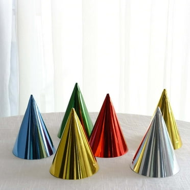 Efavormart 25 Pack Mixed Metallic Foil Party Hats, Pre-Strung Paper Cone Birthday Hats - 5"x7"