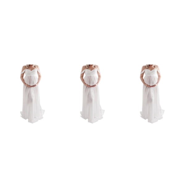 Sonducket Vestido de fotografía de maternidad Vestido de tiro Maxi Embarazo Largo Embarazada Sesión de fotos Prop Traje de encaje Blanco Type1 NO1