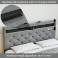 thumbnail image 3 of LED Full Size Bed Frame, Upholstered Platform Bed Frame Full with LED Lights and Charging Station, Sturdy Wooden Slats Support, Grey, 3 of 6