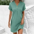 thumbnail image 2 of Midi Dresses For Women A-Line V-Neck Rolled Short Sleeve Solid Color Mini Shoert Dresses for Women Trendy Green XL, 2 of 9