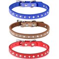 thumbnail image 1 of 3 Pieces Rhinestones Dog Collars Crystal Diamonds Studded PU Leather Dog Collars Adjustable Bling Pet Appearance for Small and Medium Dogs (Blue+Light+Red) 37.1.5cm, 1 of 7