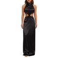 thumbnail image 4 of VISgogo Vestido largo con cuello halter casual para mujer Moda Color sólido Cintura hueca Vendaje Sin espalda Vestido ajustado VISgogo moda, 4 of 9