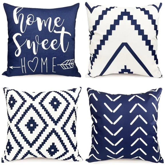 Pillow Covers 18" X 18" Set Of 4, Modern Geometric Linen Square Pillow Case