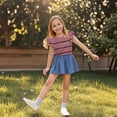 thumbnail image 5 of YTCAMLO Plaid Striped Printed Girls T Shirts Casual Ruffle Short Sleeve Shirts Crew Neck Tunic Tops Breathable Blouses Cute Summer Tops, Red3 12-13 Years, 5 of 7