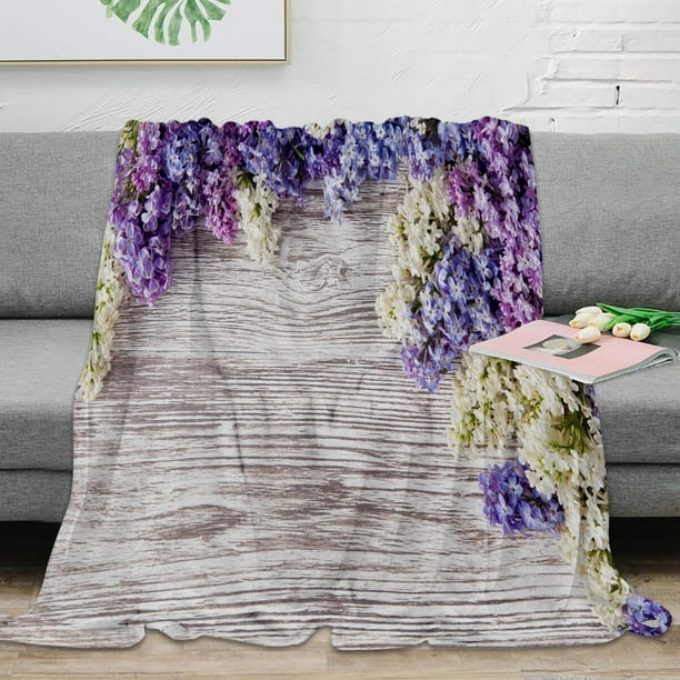 Throw Blanket Purple Lilac Flower Wooden Board Blanket Soft Comfortable