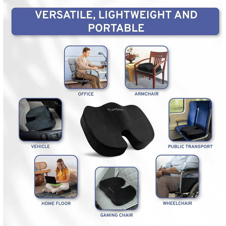 Memory Foam Seat Cushion with Removable Microfiber Cover - Coccyx
