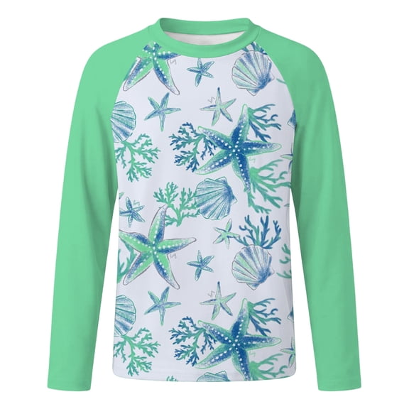 YAYUBA Girls Long Sleeve Swimsuit Upf 50 Sun Protection Rash Guard Swim Shirt Quick Dry Youth Water Shirts for Beach Pool Size 13-14 Years, Green