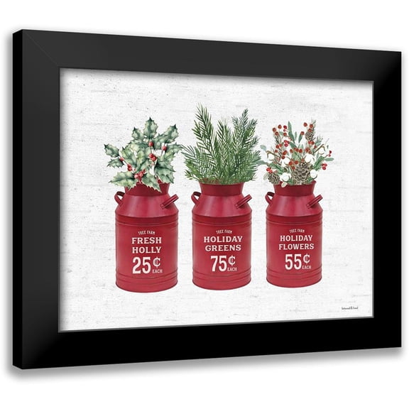 Lettered and Lined 14x12 Black Modern Framed Museum Art Print Titled - Holiday Greenery