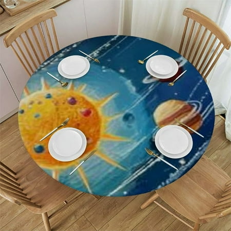 

Patifu Planets Sun Round Tablecloth 100% Polyester Waterproof Stain Resistant Fabric for Indoor Outdoor Restaurants Weddings Parties Various Sizes Ideal Table Decor 31 -35