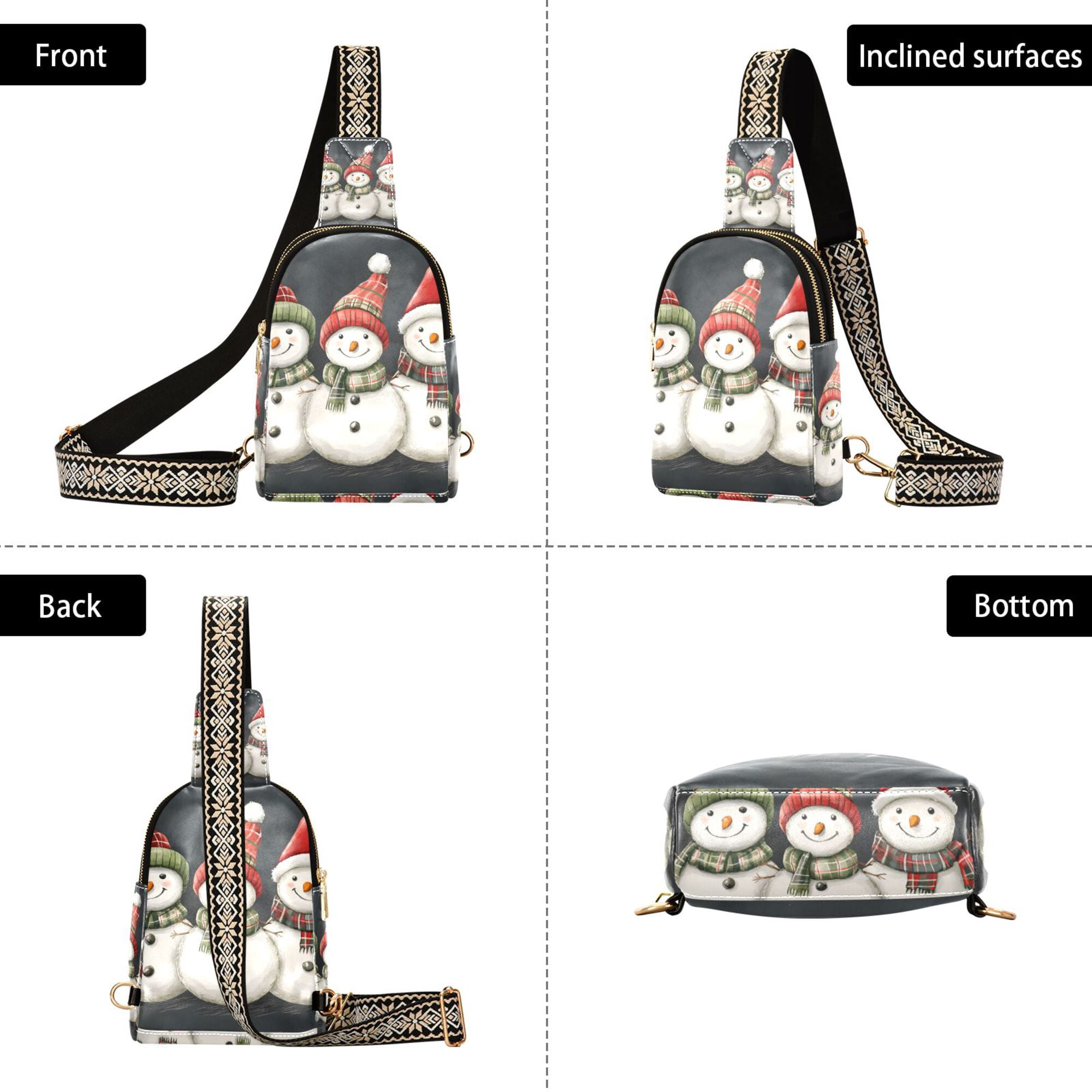 FORMRS Womens Crossbody Sling Bag Travel Daypack Shoulder Chest Backpack, Red Snowmen