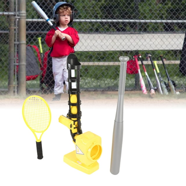 2 en 1 Pichet de Baseball Tennis Machine à Lancer Automatique Ensemble Baseballs Batte Tennis Raquette Garçons Filles Jeu Sport Intérieur Extérieur