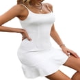 thumbnail image 4 of PENGXIANG Robe Moulante Sans Manches pour Femmes Couleur Unie Bretelles Spaghetti Volants Ourlet Robe Cocktail Été Fête Boîte de Nuit Mini Robe, 4 of 6