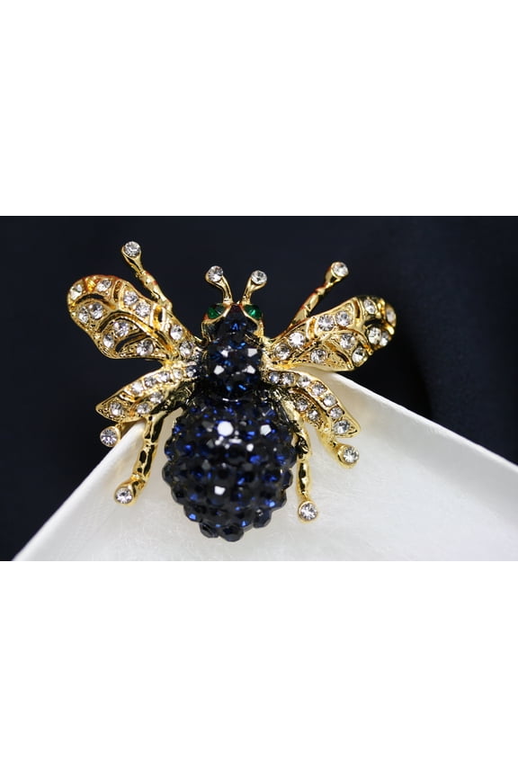 Rhinestone Blue Sapphire Bumble Bee Pin Brooch for Women, Crystal Bee Pin Jewelry