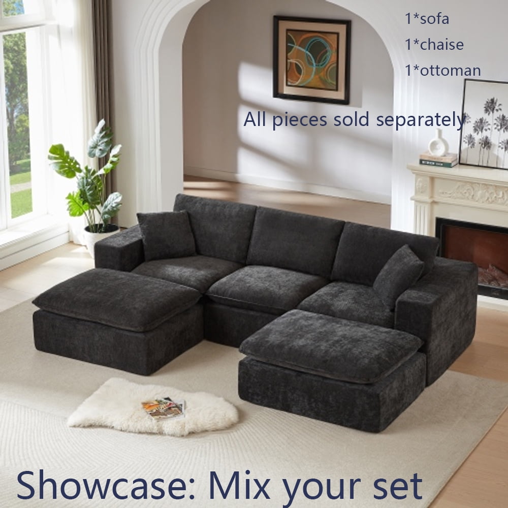 Miniyam 30" x 79" Black Left or Right Facing Chaise Lounge, Modular Add-On to Build L-Shape or U-Shape Sectional Sofa