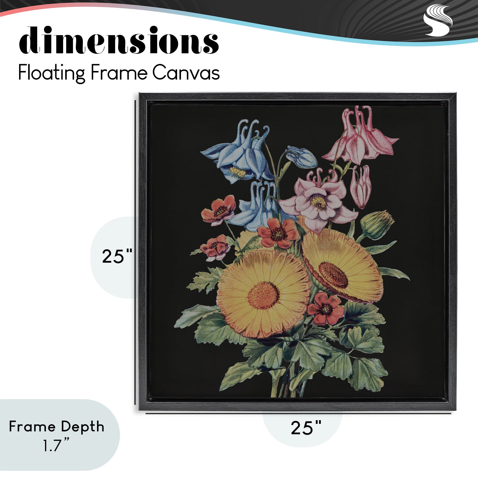 Stupell Industries Vintage Bouquet Study on Black Black Framed Floater Canvas Wall Art, design by Dan Meneely
