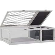 BestPet Large Wooden Tortoise Habitat, Indoor/Outdoor, Gray, w/Rest, Activity Areas & Removable Tray for Small/Med Pets