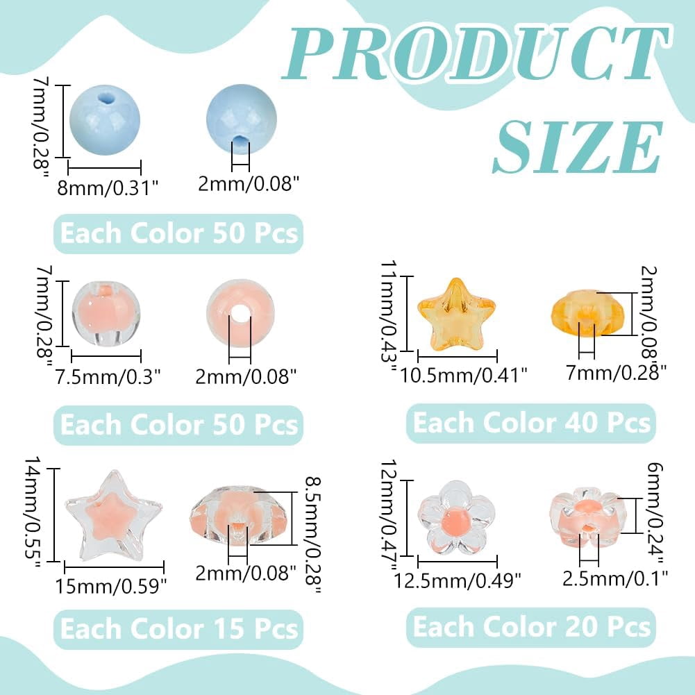 1050Pcs 30 Styles Acrylic Assorted Beads Candy Color Acrylic Pastel Beads Flower Star Colorful Macaron Cute Loose Beads Bulk Kawaii Spacer Beads for DIY Bracelet Necklace Jewelry Making Colorful