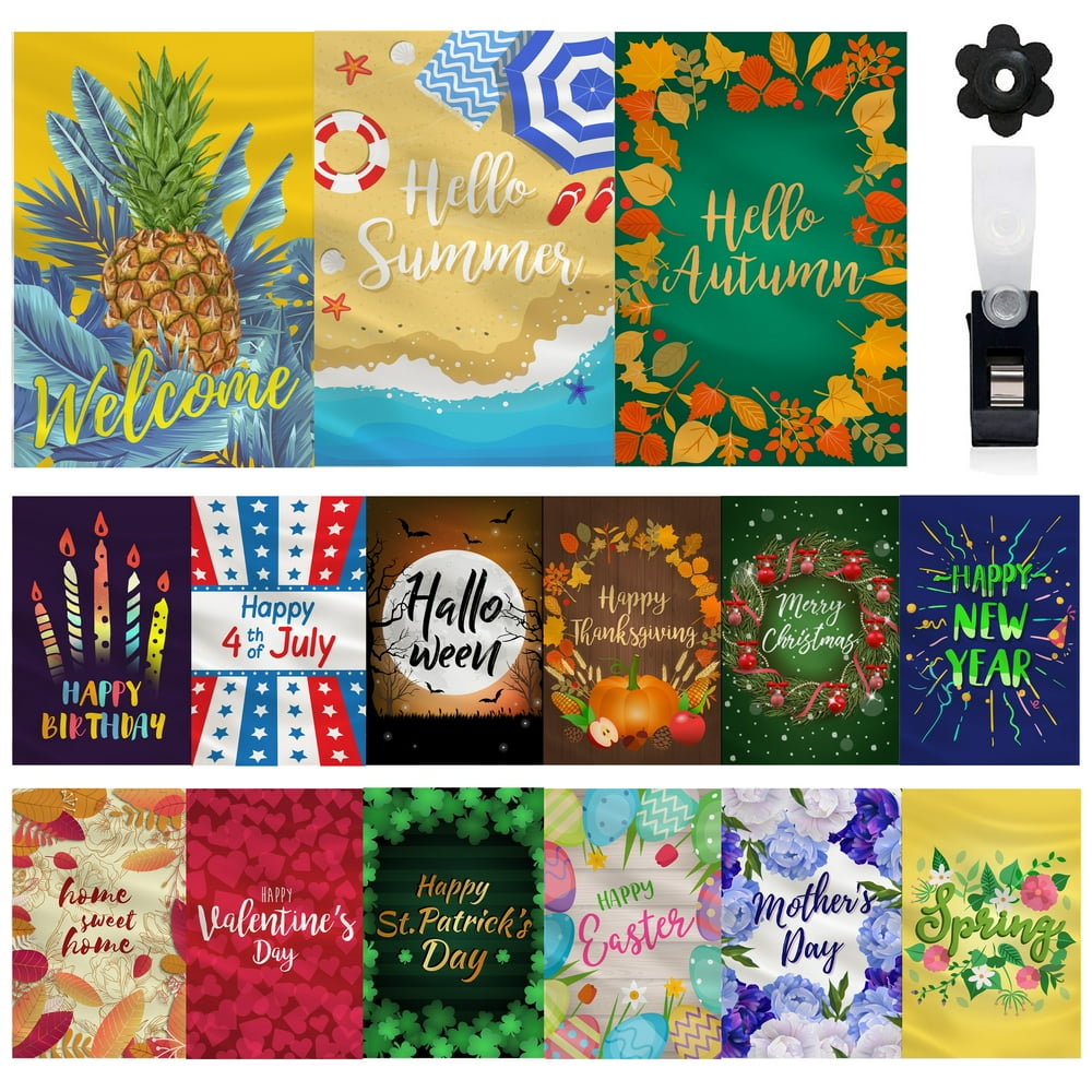 15-Pack Seasonal Garden Flag Set with Free Wind Clips and Stoppers