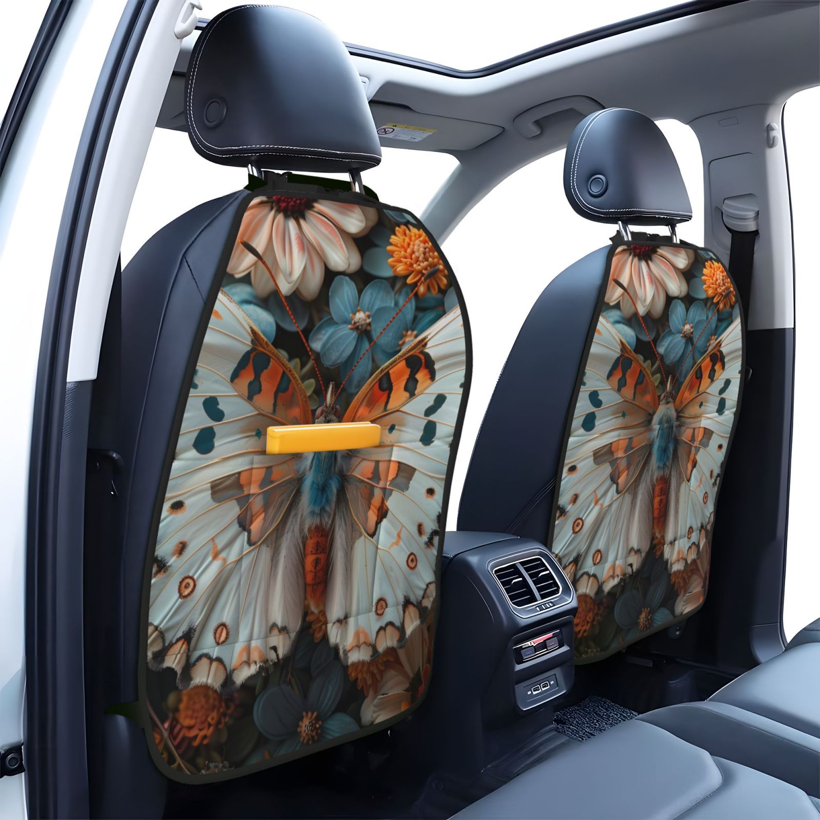 Xecao Butterfly and Bloom Beauty Pattern Car Seat Back Protector 2 Pack Large Capacity Pocket, Kick Mats Back Seat Protector