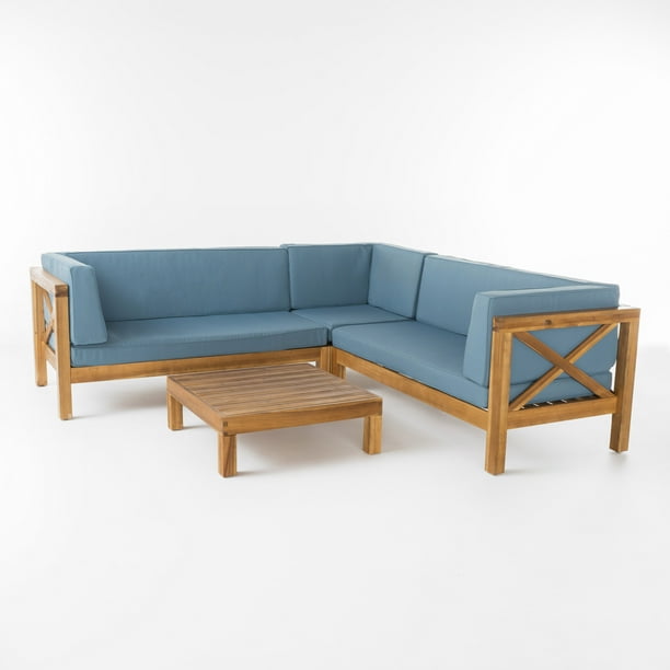Gdf Studio Calle 4 Piece Outdoor Acacia Wood Sectional Set Teak And Blue Com Gdf Studio Calle 4 Piece Outdoor Acacia, Gdf Studio Outdoor Furniture