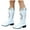 White, variant on Womens Wide Calf Cowboy Boots Winter Fall Sun Embroidered Leather Pointed Toe Low Heel Western Cowgirl Dress Short Booties