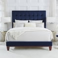 thumbnail image 2 of Posh Living Blake Button-Tufted Velvet Platform King Bed Frame in Blue, 2 of 9