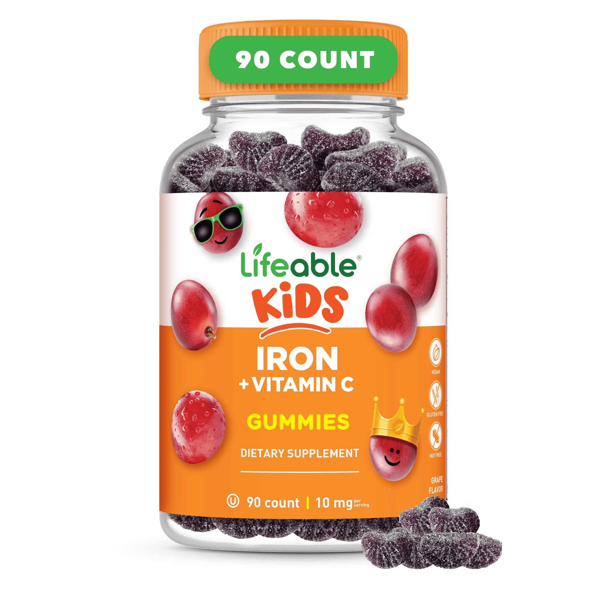 Lifeable Iron Gummies for Kids | with Vitamin C | 10mg Iron for Kids | Great Tasting Kids Iron Supplement Gummies | Vegan Iron Vitamins | 90 Gummies