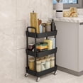 thumbnail image 2 of ERSAN-3-Tier Kitchen Rolling Utility Cart,Multifunction Storage Organizer with Handle and 2 Lockable Wheels for Kitchen,Bathroom,Living Room,Office,Black, 2 of 4