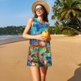 thumbnail image 2 of Horeoi Sea World Print Women's Sleeveless Dress Cotton-like Flared Hem Deep Side Pockets Above-Knee, 2 of 6
