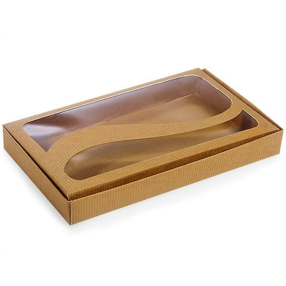 Pack Of 100, 1 Lb Recycled Kraft Swirl Window Candy Boxes 10-1/8 x 6-1/8 x 1.25" Made in USA