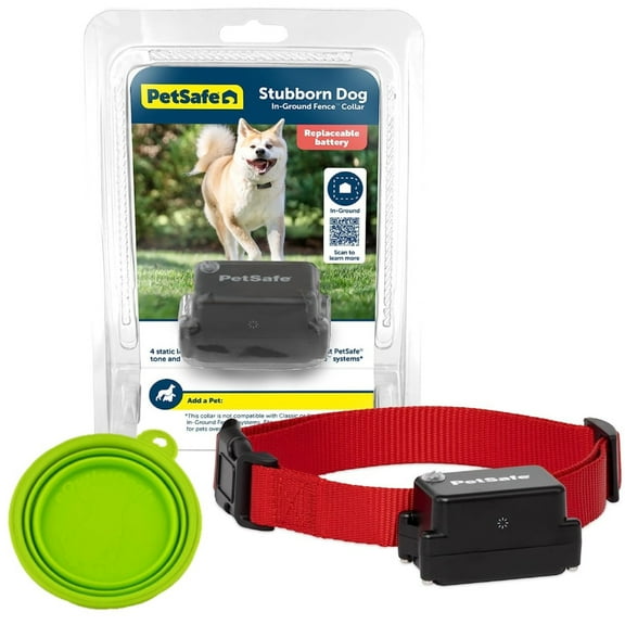 PetSafe PRF-275-19 Stubborn Dog Underground Fence Receiver Collar - Waterproof  - Tone - Vibration & 4 Correction Levels for Dogs 8lb & Up - Includes eOutletDeals Pet Travel Bowl