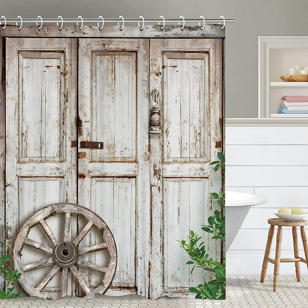 Farmhouse Shower Curtain Rustic Shower Curtain for Bathroom Barn Door