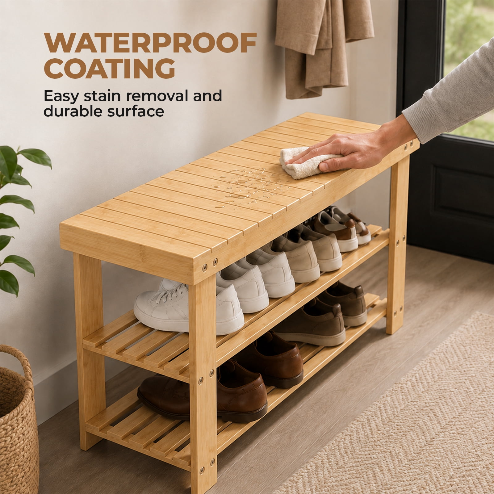 Alvantor 3 Tier Shoe Rack Bench, Shoe Storage Organizer, Entryway Bench, Perfect for Shoe Cubby, Bathroom Bench, Entryway Organizer, Hallway