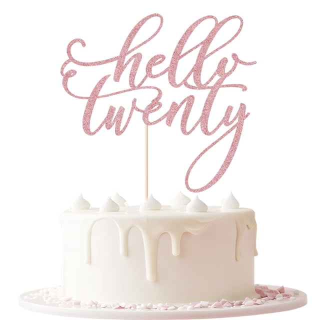 Decoración para tartas Keoysek Hello Twenty, 20 cumpleaños, oro rosa