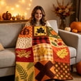 thumbnail image 3 of Fall Plaid Patchwork Throw Blanket 27" x 39" Autumn Pumpkin Flower Pattern Soft Flannel Quilt for Sofa Couch Bed Thanksgiving Home Holiday Decor Display, 3 of 6