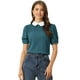 thumbnail image 1 of Blusa De Manga Corta Con Cuello Peter Pan En Contraste Vintage Para Mujer Lago Azul S, 1 of 5