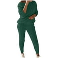 thumbnail image 2 of Idoravan Women's 2-Piece Pajama Sets,Womens Solid Color Off Shoulder Long Sleeve Cable Knitted Warm Two-Piece Long Pants Sweater Suit Set Green XXXXL, 2 of 9